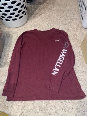 Magellan Outdoors Long Sleeve Crewneck Shirt - Maroon with White Sleeve Logo